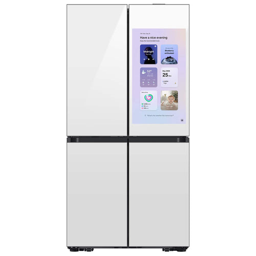 Samsung - 36 in. Wide Bespoke 23 Cu. Ft. 4-Door Flex French Door Counter Depth Refrigerator with Family Hub 32" - White Glass