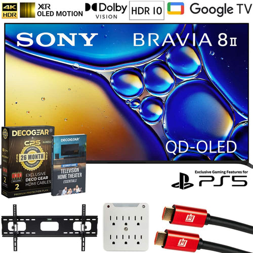 Bundle - Sony - 55" BRAVIA 8 II Class QD-OLED 4K HDR Google TV (2025) + 26 Month Extended Warranty Protection Plan & Wall Mount