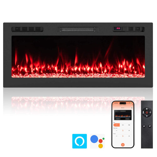 Costway - 42" WiFi Electric Fireplace, Thin Linear Recessed Wall Mounted - Black