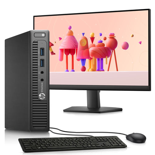 Refurbished Excellent - Bundle - HP - 705 G3 Mini Desktop PC AMD Pro A10 | 8GB RAM | 256GB SSD | 24" LED | KB & M | Built in Wi-Fi | Win11 - Black