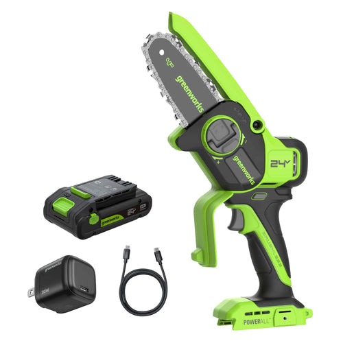 Greenworks - 24V 4" Brushless Pruning Saw (Auto Oiler) - 2.0Ah Battery and Charger