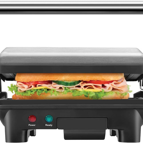 Chefman - 3-in-1 Panini Press & Grill, 2-Slice Non-Stick, Opens Flat - Stainless Steel