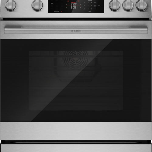 Bosch - 300 Series 30 in. Wide 5.8 Cu. Ft. Slide-In Gas Convection Range with Steam cleaning and 5 Burners - Stainless Steel