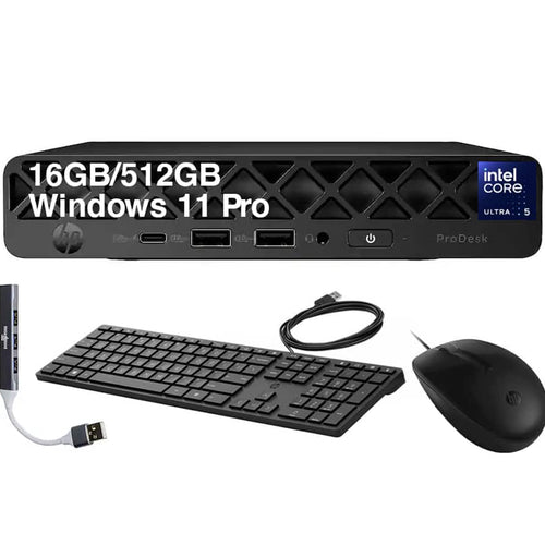 HP - Upgraded - ProDesk 4 Mini G1i Desktop (Ultra 5-235T, 16GB, 512GB SSD, Built-In AI NPU, Dual DP, WiFi 6E, BT 5.3, Win11Pro)w/USB Hub - Black