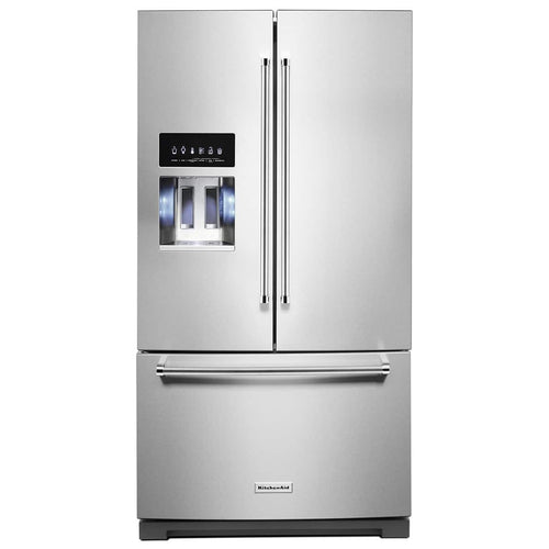 KitchenAid - 36 in. Wide 26.8 cu. ft. Standard-Depth French Door Refrigerator with Exterior Ice and Water Dispenser - Stainless Steel