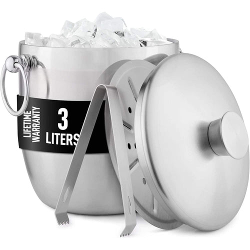 Zulay Kitchen - Premium Stainless Steel Double-wall Insulated Ice Bucket Kit - Silver
