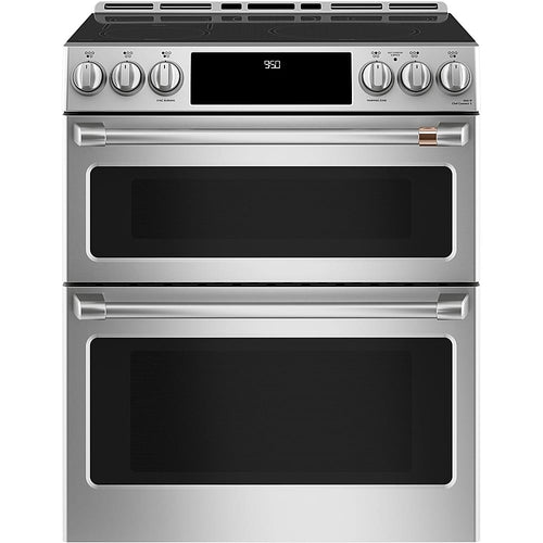 Café - 30 in. Wide 5 Elements 6.7 Cu. Ft. Slide-In Double Oven Electric Induction Convection Range, Customizable - Stainless Steel