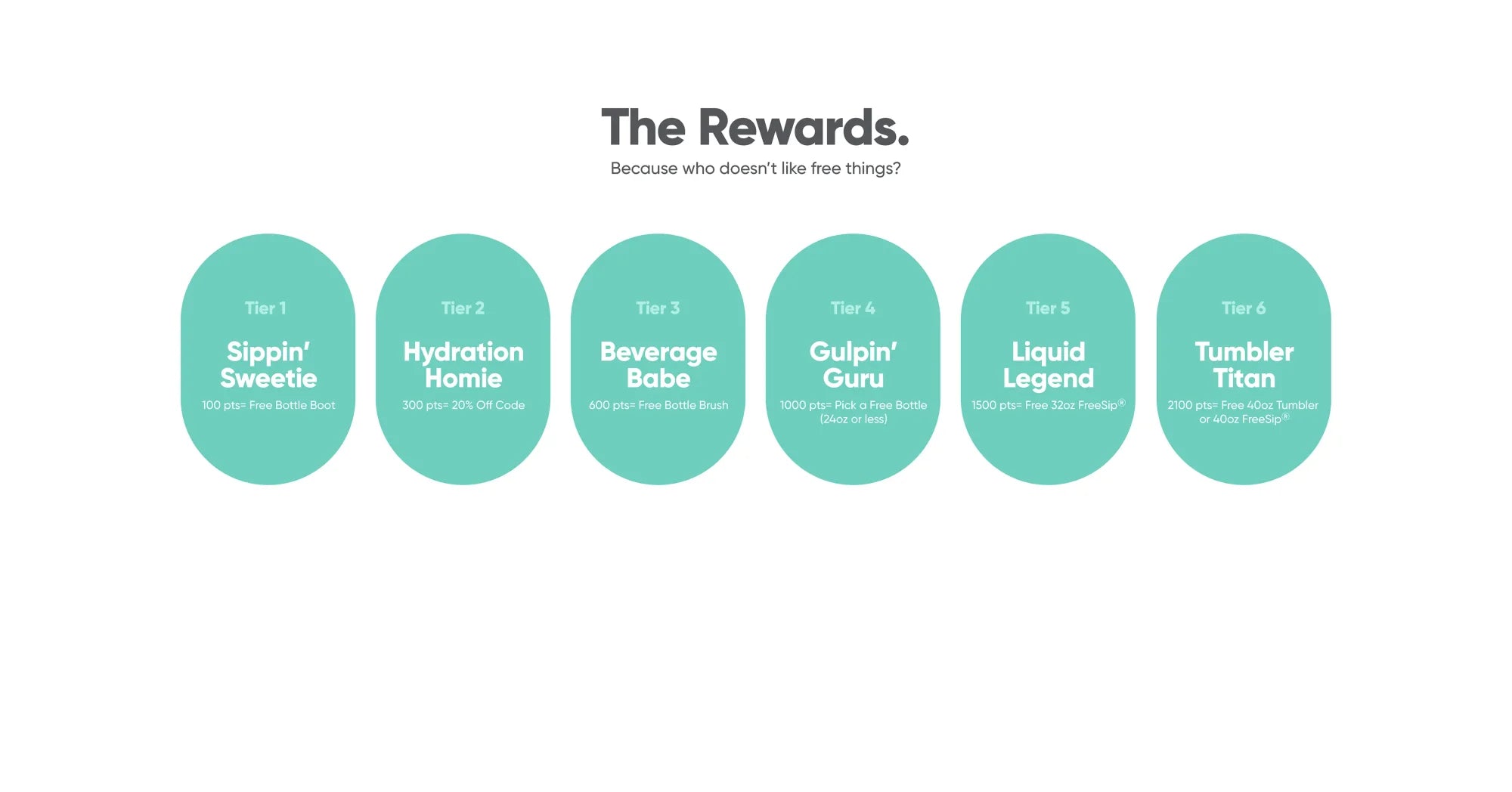 Six-tier ambassador program chart, showing levels and benefits for promoting Owala products and earning rewards.
